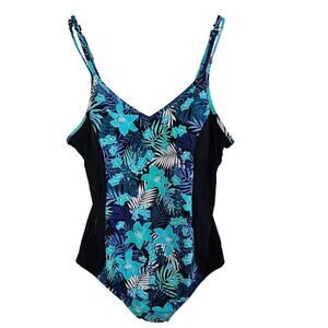 Christina Blue Krista Swimsuit Womens Size 24 Blue Floral One Piece Adjustable